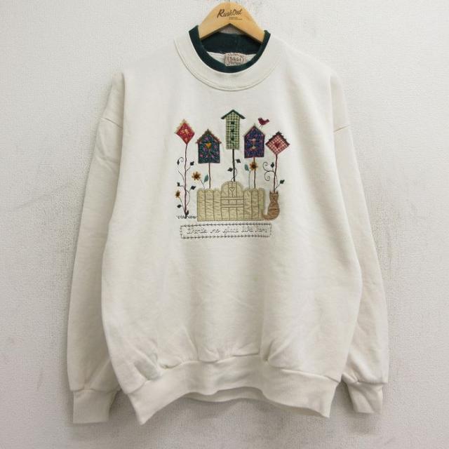 古着 ジャージーズ 長袖 スウェット レディース 90年代 90s 鳥箱 犬 刺