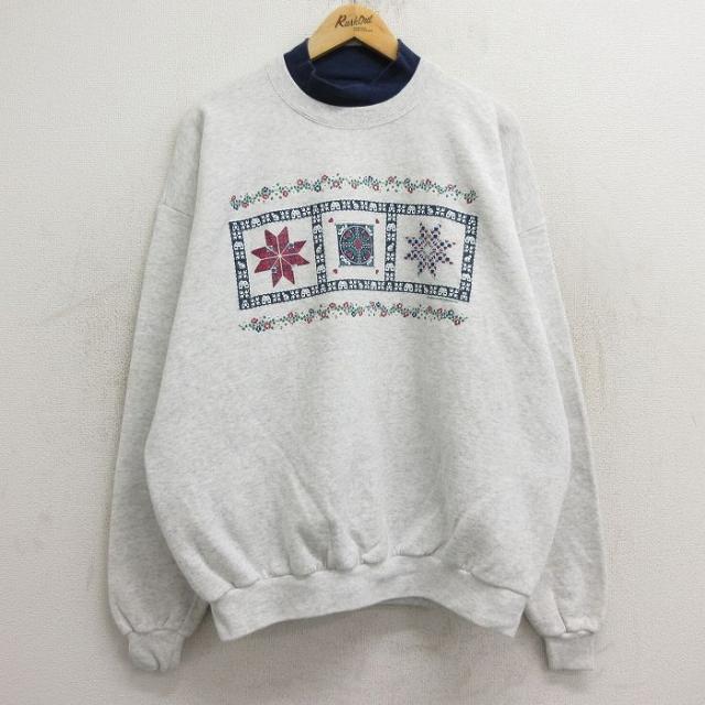 古着 長袖 スウェット レディース 90年代 90s 花 雪柄 大きいサイズ ク