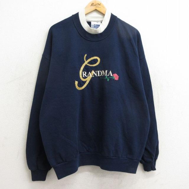 古着 長袖 スウェット レディース 90年代 90s グランマ バラ 刺繍 大き