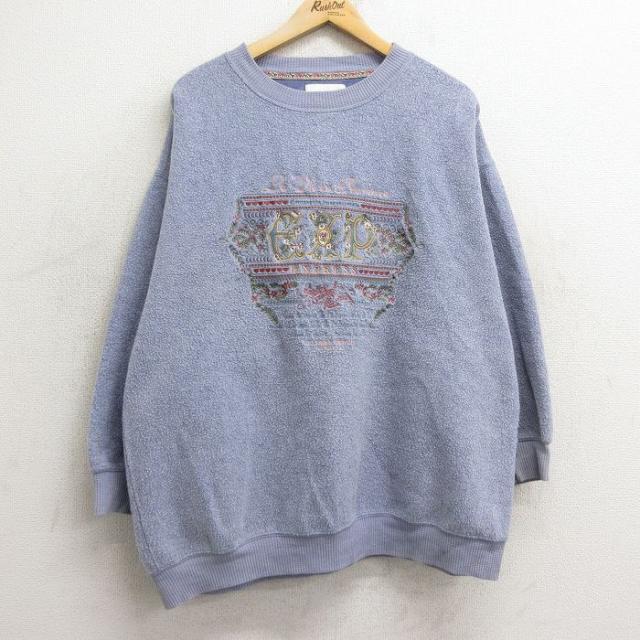 古着 長袖 フリース トップス レディース 90年代 90s EXP 花 刺繍