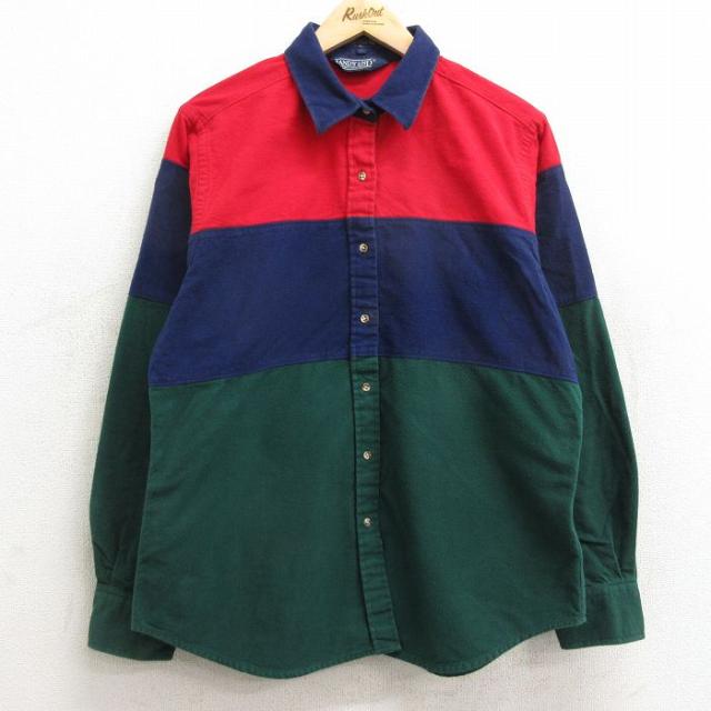 古着 ランズエンド 長袖 フランネル シャツ レディース 90年代 90s マル