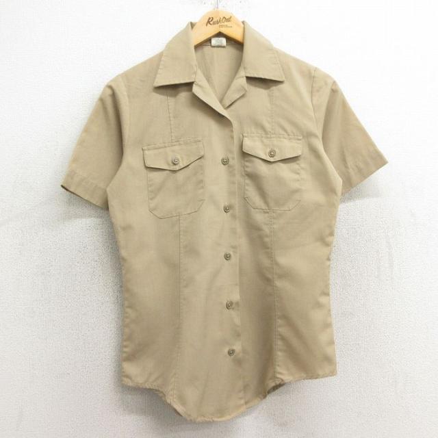 古着 半袖 ワーク シャツ レディース 80年代 80s 開襟 オープンカラー