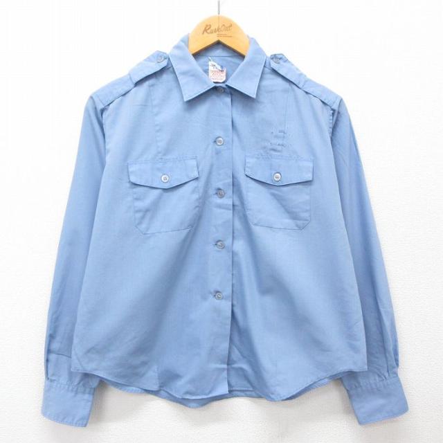 古着 長袖 ワーク シャツ レディース 80年代 80s USA製 薄紺 ネイビ