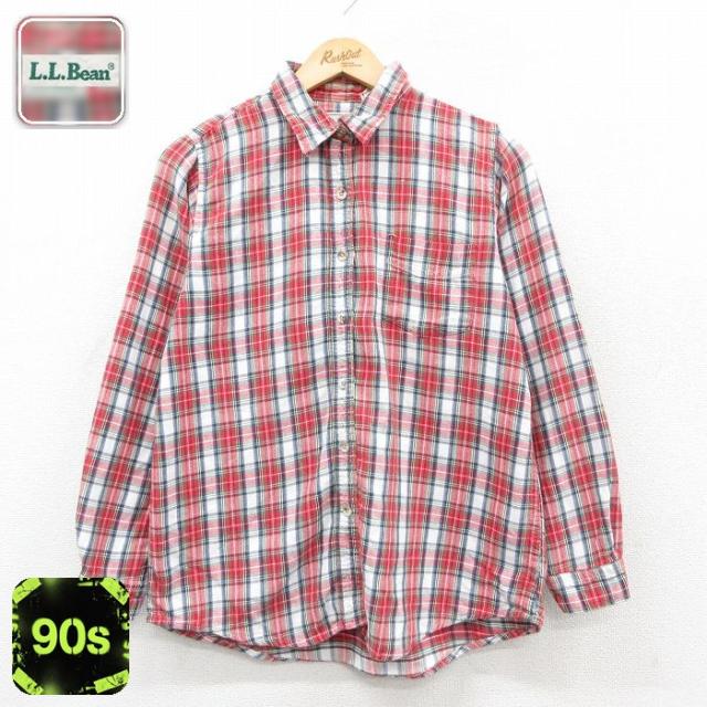 古着 エルエルビーン 長袖 シャツ レディース 90年代 90s コットン 赤他