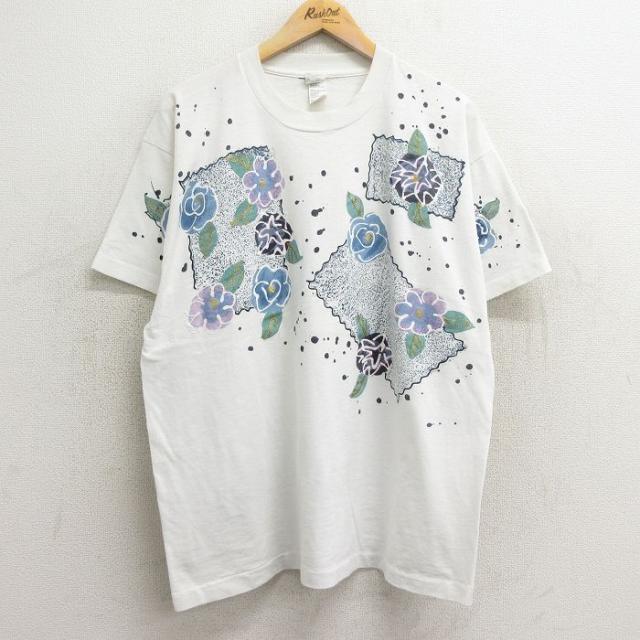 古着 半袖 ビンテージ Tシャツ レディース 90年代 90s 花 ハンドペイン