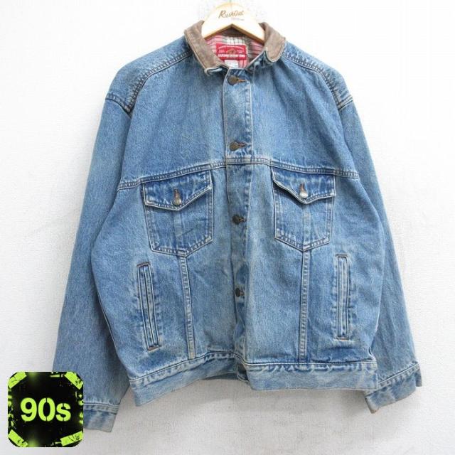 古着 マルボロ 長袖 ジージャン メンズ 90年代 90s 襟レザー コットン