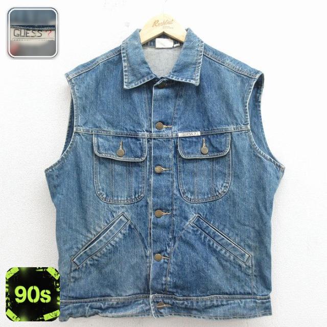 古着 ゲス GUESS ブランド デニム ベスト メンズ 90年代 90s 紺 