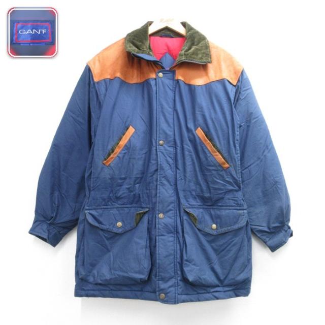 GANT 長袖ジャケット レザー使用ダウン ネイビー XL | 古着 26aug