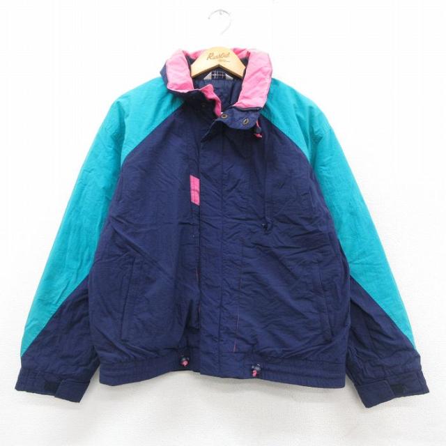 古着 バンヒューセン 長袖 ナイロン ジャケット メンズ 90年代 90s 濃紺