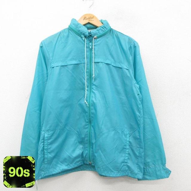 古着 長袖 ナイロン ジャケット メンズ 90年代 90s 青緑 Sサイズ 中古