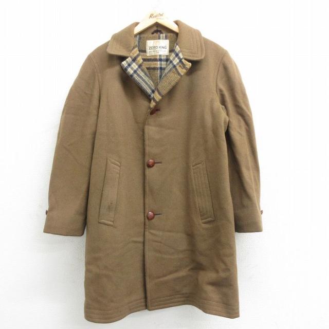 古着 長袖 ウール コート メンズ 80年代 80s ロング丈 USA製 茶 ブ