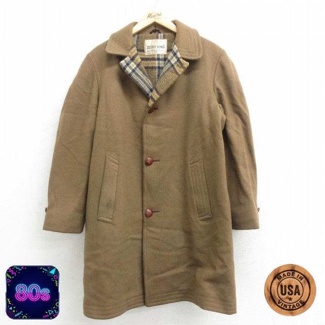 古着 長袖 ウール コート メンズ 80年代 80s ロング丈 USA製 茶 ブ