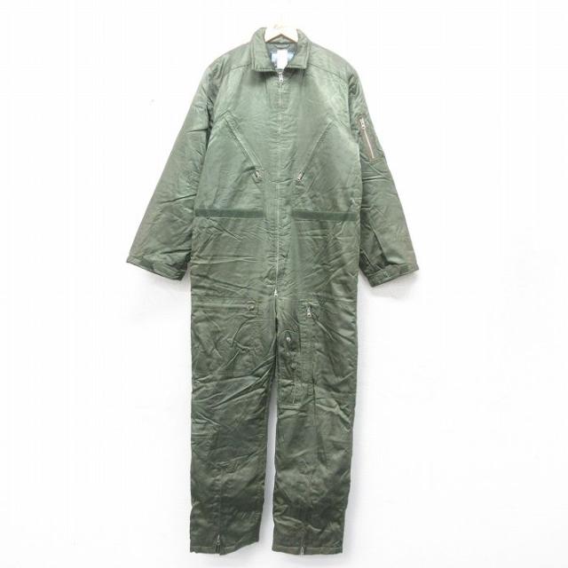 古着 長袖 ツナギ メンズ 90年代 90s 大きいサイズ 濃緑 グリーン W4