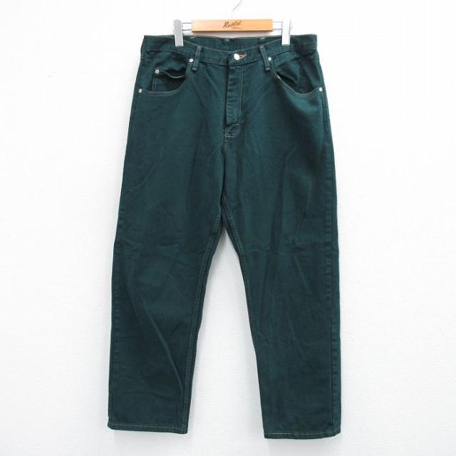 W36古着 ラングラー Wrangler ジーンズ メンズ コットン 濃緑 グリ