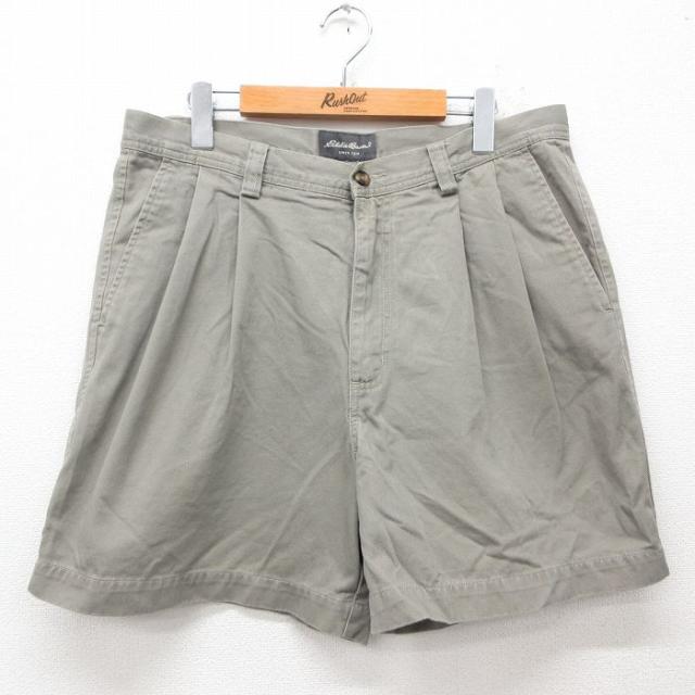 古着 エディーバウアー ショート パンツ ショーツ メンズ コットン 濃緑 グリ