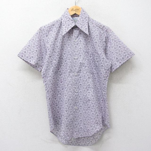 古着 半袖 シャツ メンズ 70年代 70s 総柄 紫他 パープル Lサイズ 中