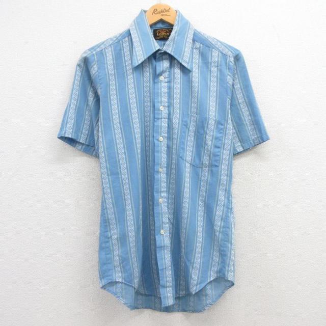 古着 キャンパス 半袖 シャツ 70年代 70s メンズ USA製 薄紺他 ネイ