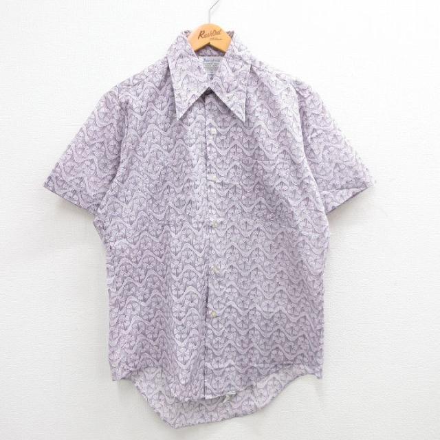 古着 半袖 シャツ メンズ 70年代 70s 紫他 パープル Lサイズ 中古 ト