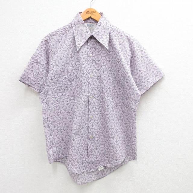 古着 半袖 シャツ メンズ 70年代 70s 紫他 パープル Lサイズ 中古 ト