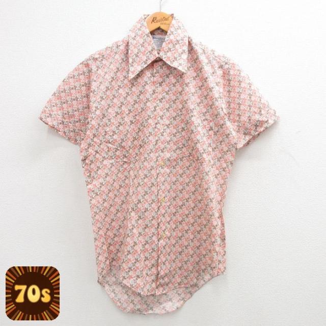 古着 半袖 シャツ メンズ 70年代 70s 茶他 ブラウン Sサイズ 中古 ト
