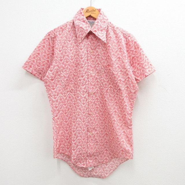 古着 半袖 シャツ メンズ 70年代 70s 赤他 レッド Sサイズ 中古 トッ