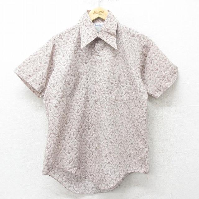 古着 半袖 シャツ メンズ 70年代 70s 総柄 茶系他 ブラウン Lサイズ