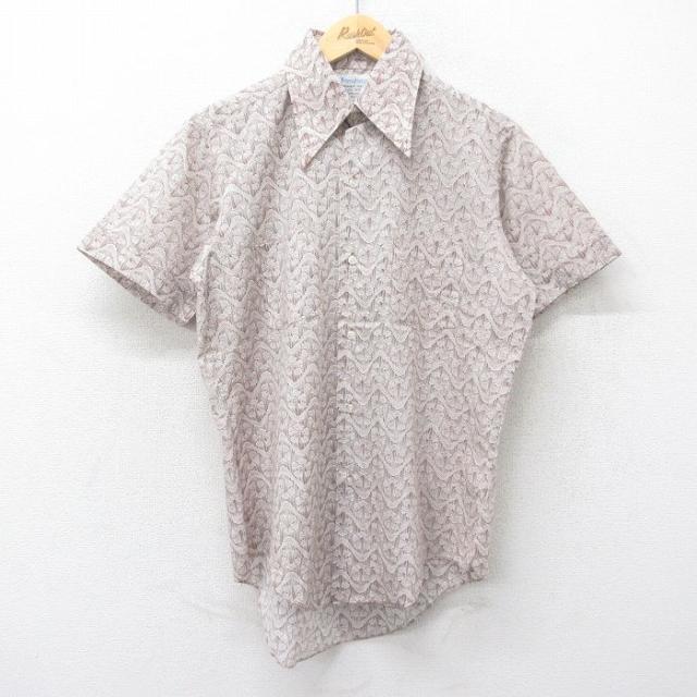 古着 半袖 シャツ メンズ 70年代 70s 総柄 茶他 ブラウン Lサイズ 中