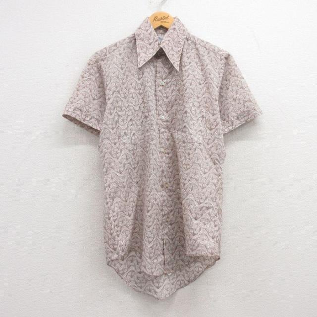 古着 半袖 シャツ メンズ 70年代 70s 茶他 ブラウン Sサイズ 中古 ト