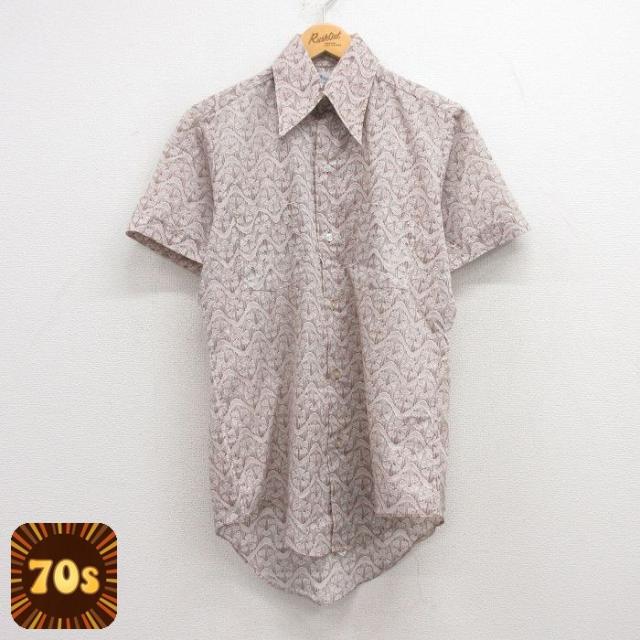 古着 半袖 シャツ メンズ 70年代 70s 茶他 ブラウン Sサイズ 中古 ト