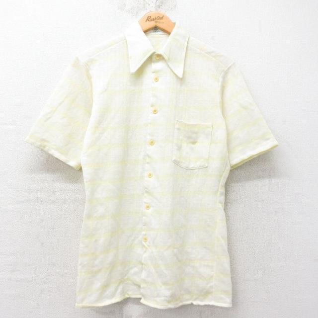 古着 バンヒューセン 半袖 シャツ メンズ 70年代 70s 黄他 イエロー チ
