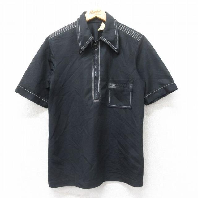 古着 プレイボーイ PLAY BOY 半袖 ハーフジップ シャツ メンズ 70年