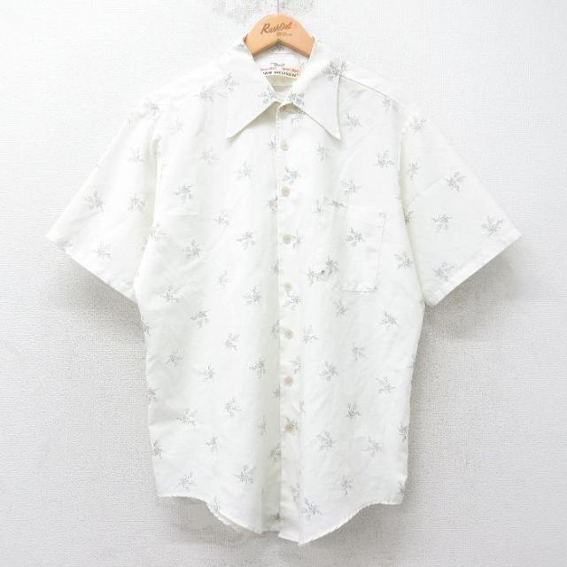 古着 バンヒューセン 半袖 シャツ メンズ 70年代 70s 花柄 白他 ホワイ