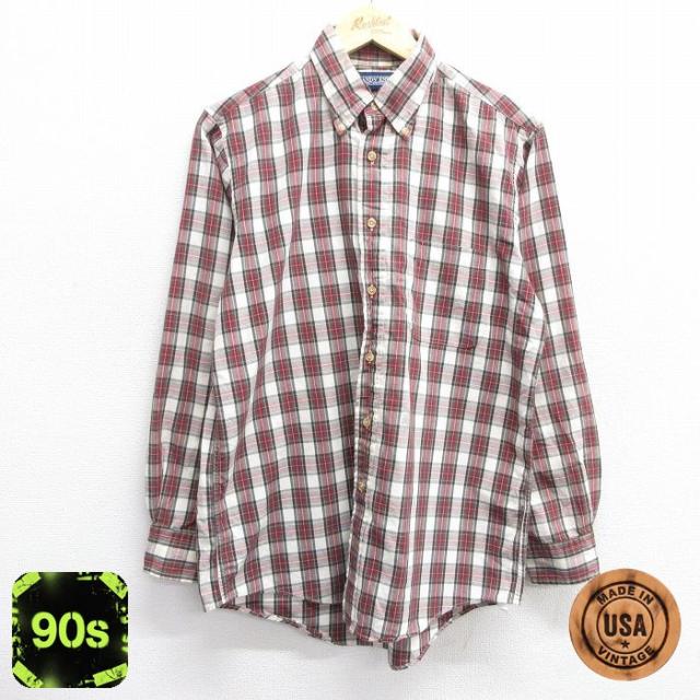 古着 ランズエンド 長袖 ブランド シャツ メンズ 90年代 90s コットン