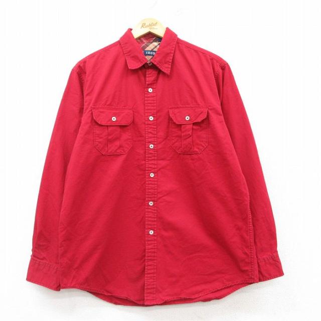古着 IZOD 長袖 ブランド シャツ メンズ コットン 赤 レッド Lサイズ