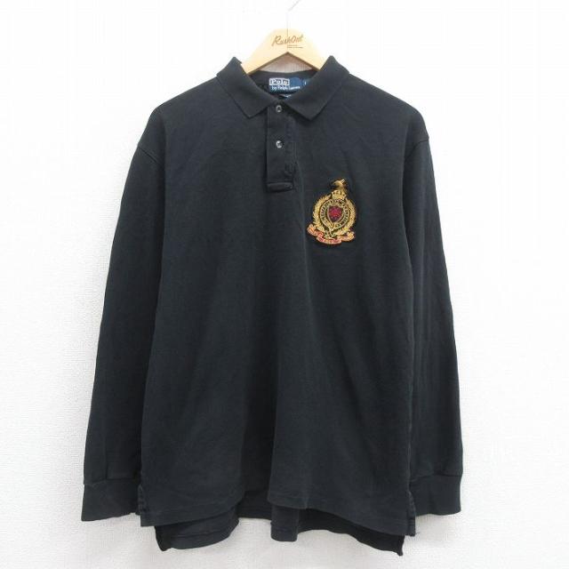 古着 長袖 ブランド シャツ メンズ 90年代 90s 鹿の子 コットン 黒 ブ