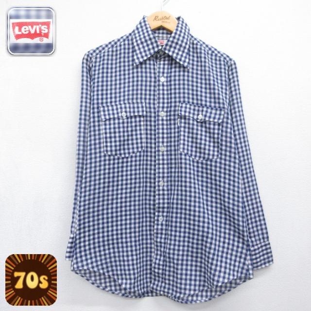 リーバイス 70s 長袖シャツ ギンガムチェック ネイビー M | 古着 26a