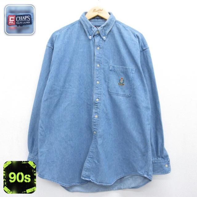 ラルフローレン 90s 長袖シャツ ワンポケット ネイビー XL | 古着 26