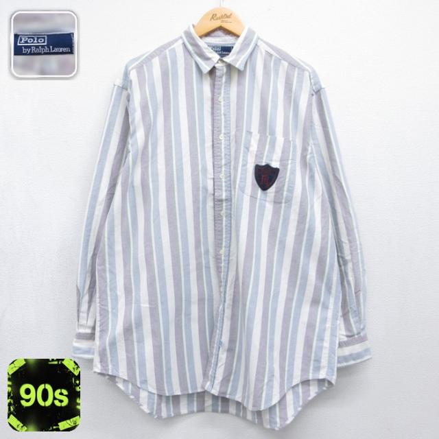 ラルフローレン 90s 長袖シャツ ブルーストライプ XL | 古着 26aug