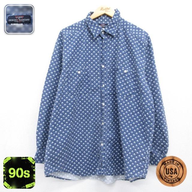 ゲス 90s 長袖シャツ 総柄 ネイビー XL | 古着 26aug26 中古