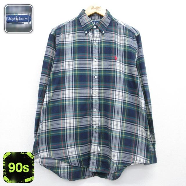 ラルフローレン 90s 長袖シャツ タータンチェック グリーン XL | 古着