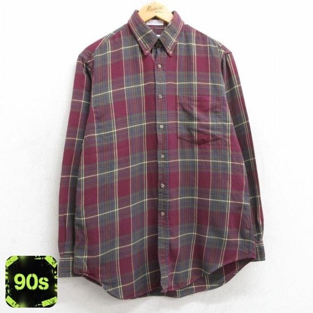 古着 長袖 フランネル シャツ メンズ 90年代 90s 炉gぬ丈 コットン ボ