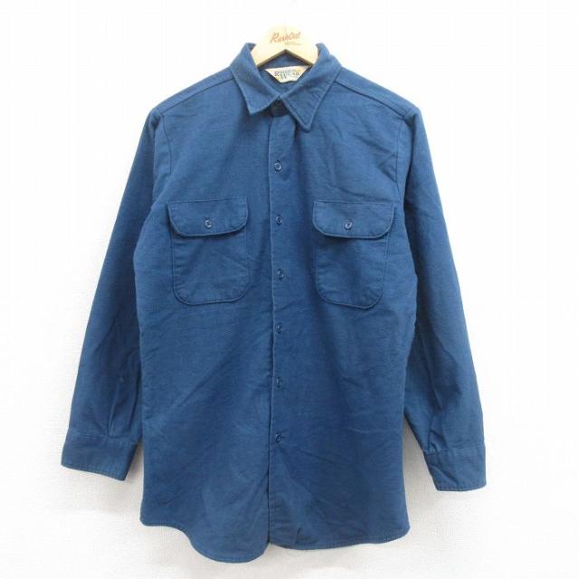 古着 長袖 フランネル シャツ メンズ 80年代 80s コットン USA製 紺