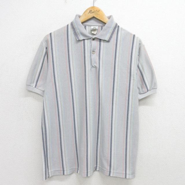 古着 半袖 ポロ シャツ メンズ 90年代 90s USA製 グレー他 ストライ