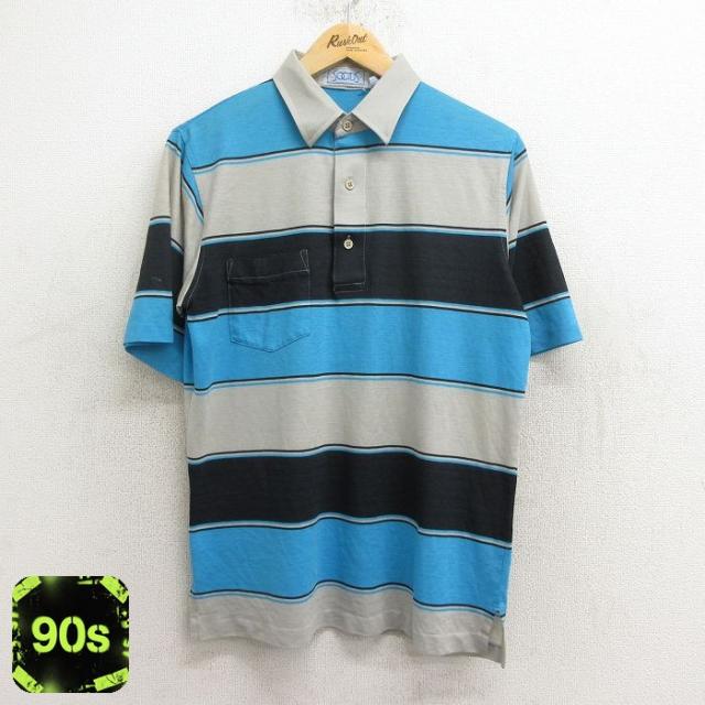 古着 半袖 ポロ シャツ メンズ 90年代 90s マルチカラー 胸ポケット付き
