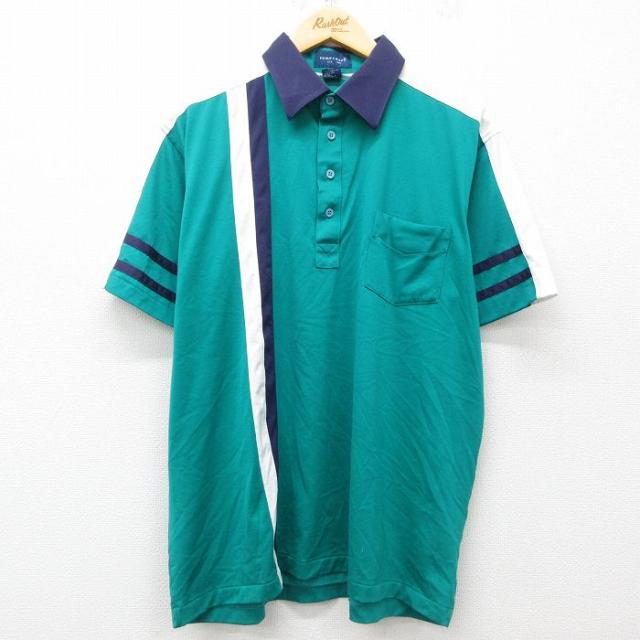 古着 タウンクラフト 半袖 ポロ シャツ メンズ 90年代 90s 青緑 XLサ
