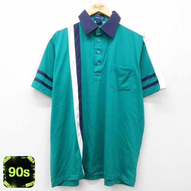 古着 タウンクラフト 半袖 ポロ シャツ メンズ 90年代 90s 青緑 XLサ