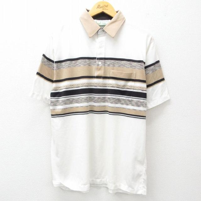 古着 半袖 ポロ シャツ メンズ 80年代 80s 白他 ホワイト XLサイズ