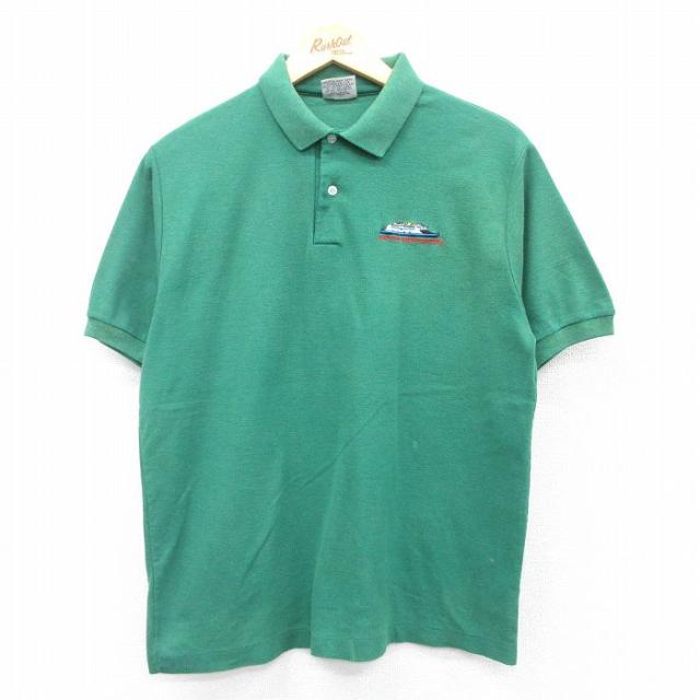 古着 半袖 ポロ シャツ メンズ 90年代 90s 船 USA製 緑 グリーン