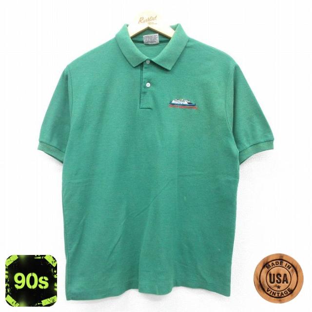 古着 半袖 ポロ シャツ メンズ 90年代 90s 船 USA製 緑 グリーン