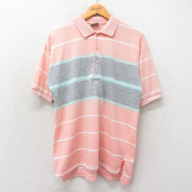 古着 半袖 ポロ シャツ メンズ 90年代 90s USA製 ピンク系他 Lサイ
